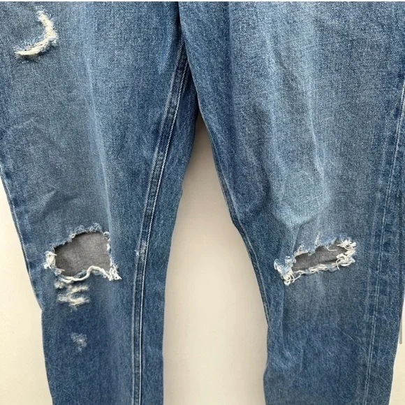 AGOLDE feel good blue buttonfly woman distress high rise straight ankle jean 28 - Picture 5 of 12